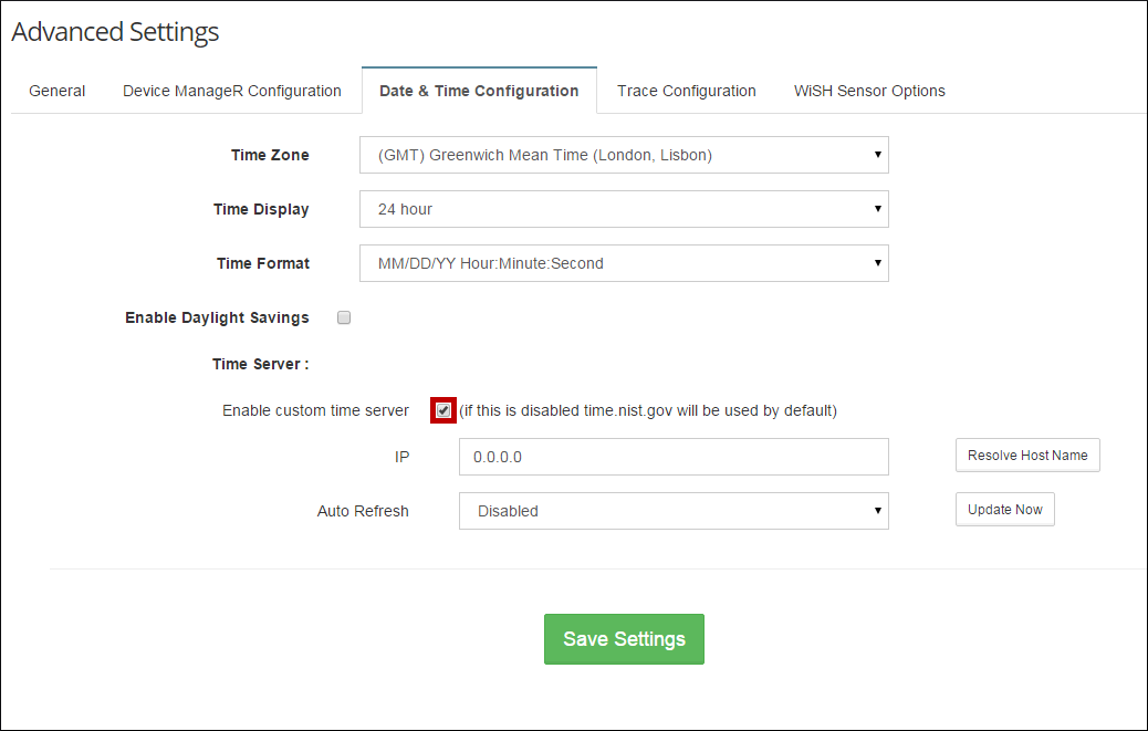 Date & Time Configuration page -- custom